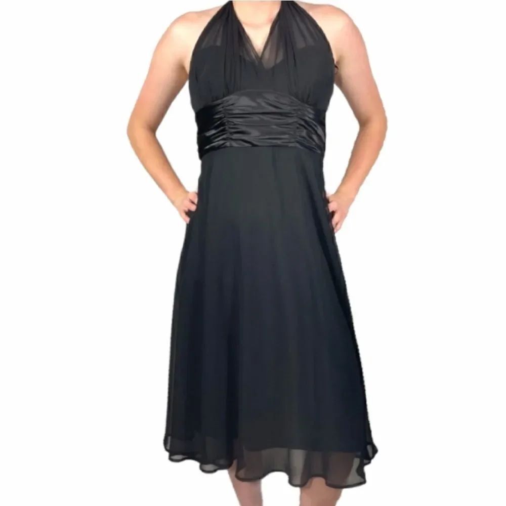 Connect A-Line Halter Black Short Chiffon Dress